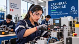 Estudiante evaluando carreras técnicas con demanda laboral en Perú.