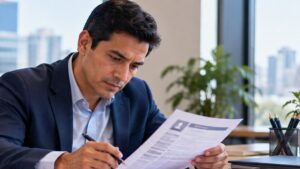 Profesional revisando y mejorando su currículum vitae para postular a empleos en Perú