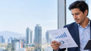 Profesional analizando información salarial y condiciones de empleo en Perú