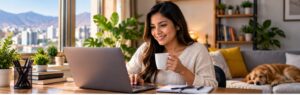 Persona trabajando desde casa con laptop en Perú